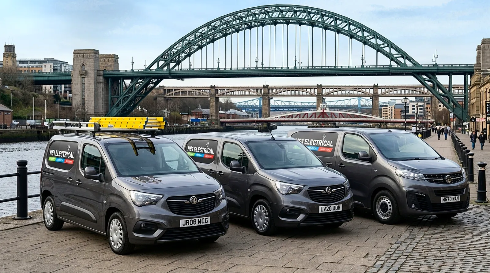 NE1 Electrical branded vans ready for jobs across Newcastle upon Tyne